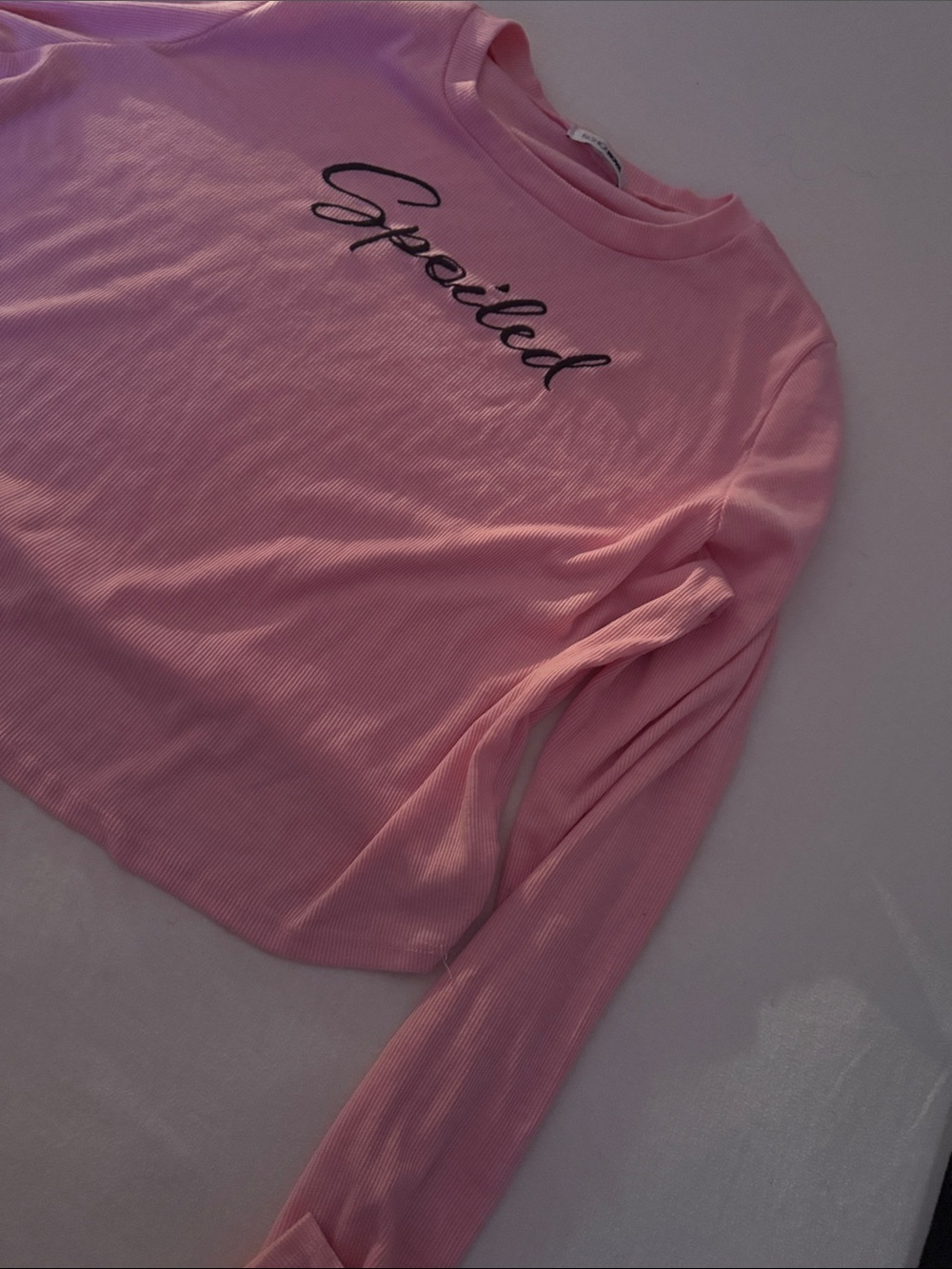Spoiled Script Pink Long-Sleeve Crop Top fashion nova - Picture 4 of 6